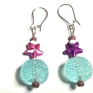 Star Series- Hand Crafted Earrings Beaded By London Green And Pink Earrings